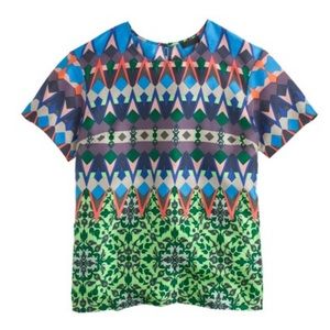 J.Crew Blue Green Colorful Gemstone Floral Silk Top Size 4